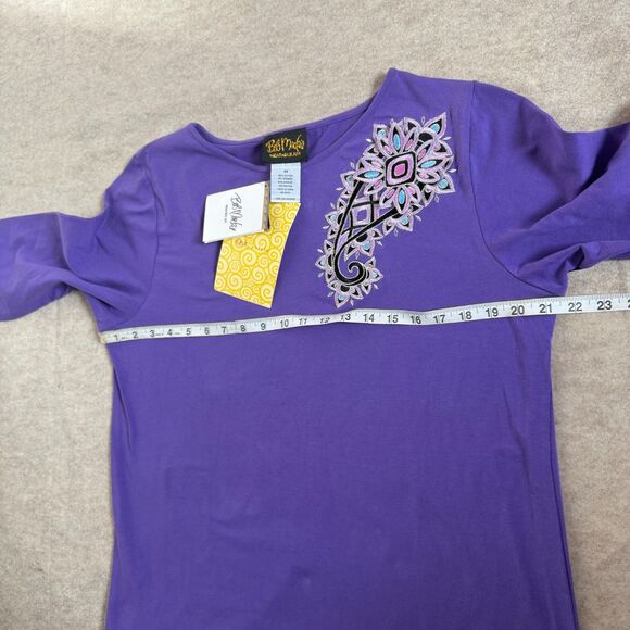Bob Mackie Purple 3D Embroidered Paisley 3/4 Sleeve Top NEW Women’s M Artsy Boho - Picture 6 of 8
